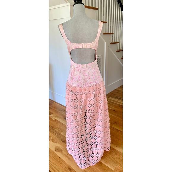 For Love & Lemons Pink Floral Maxi Dress Size XL Sleeveless Pleated Open Back - Picture 2 of 7